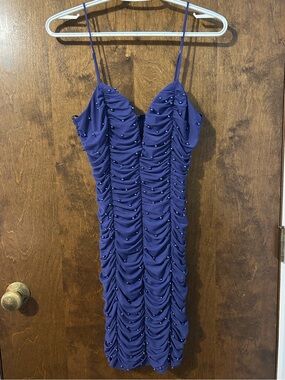 NWT Windsor Purple Ruched Beaded Spaghetti Strap Dress